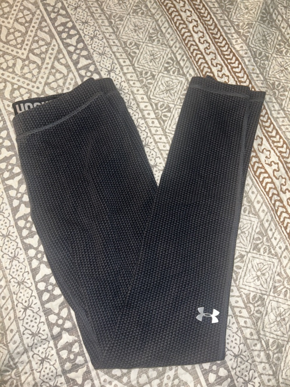 Under Armour Black Textured Leggings with Silver Logo